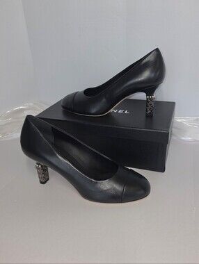 Chanel Black Leather 3" Heel Pumps